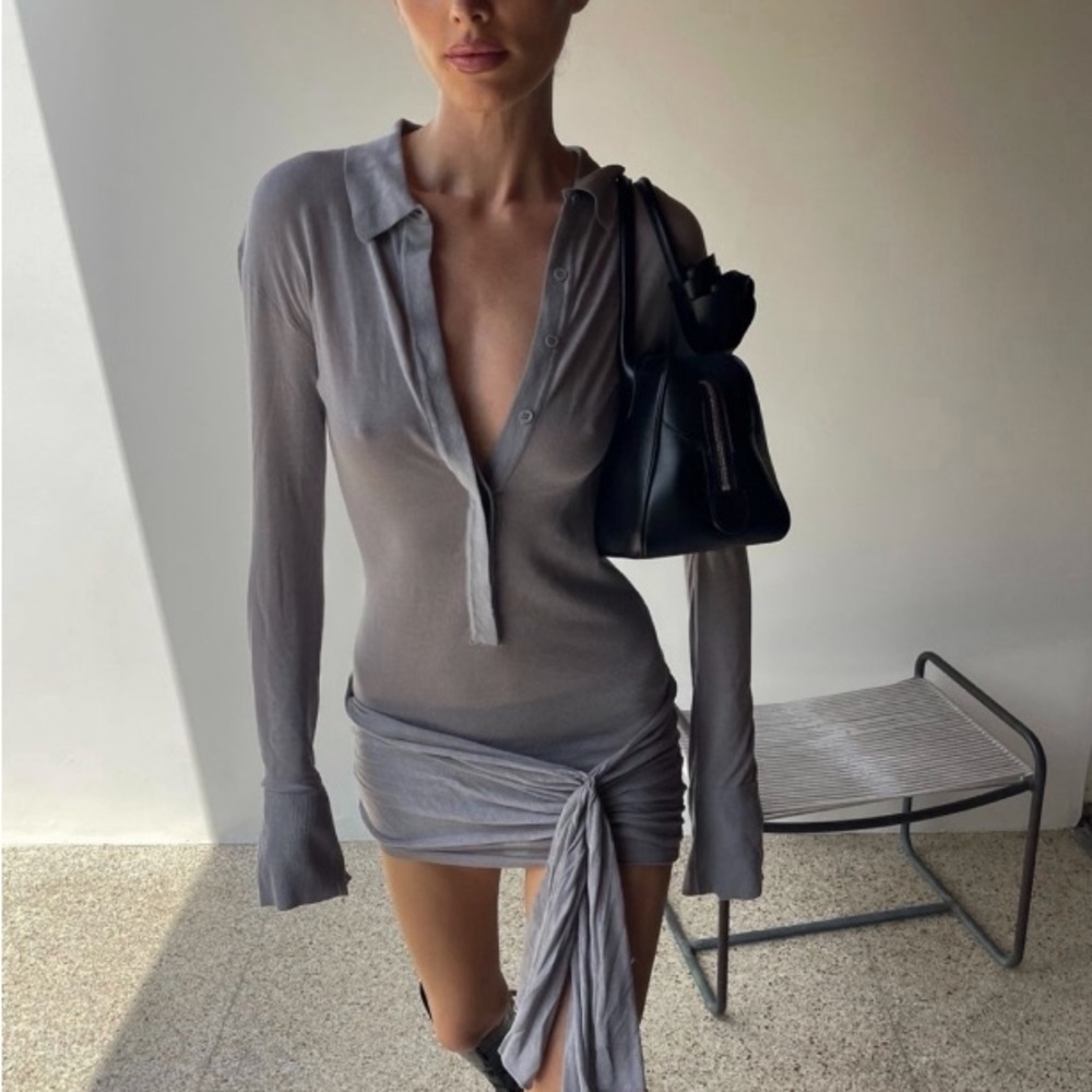 Lioness Soho Gray Mini Dress Long Sleeve